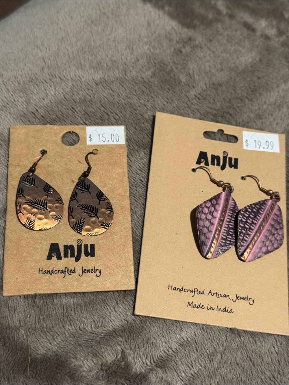 Anju Pink and Copper Handcrafted Drop Earrings - Pair